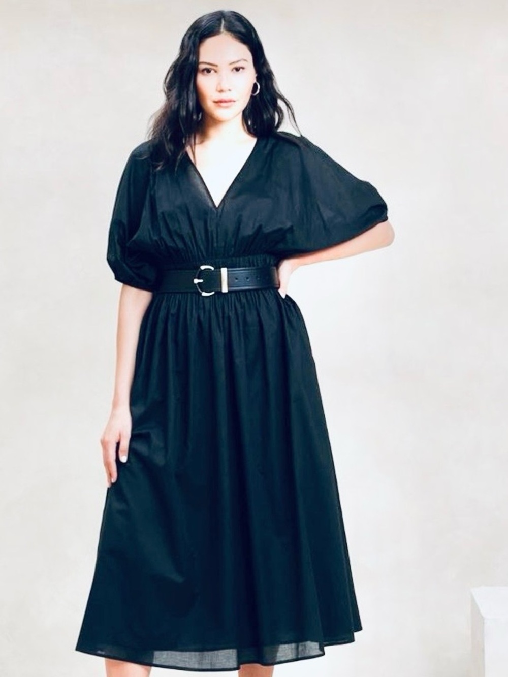 BANANA REPUBLIC, Voile Blouson Black Cotton Midi Dress, Size PM, NWT!!!!